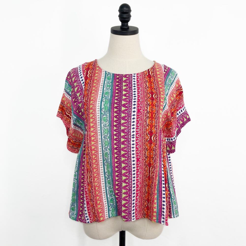 Anthropologie Maeve Milla Top Multicolor Striped Boxy Flowy Boho Beach Size XS - Picture 1 of 8